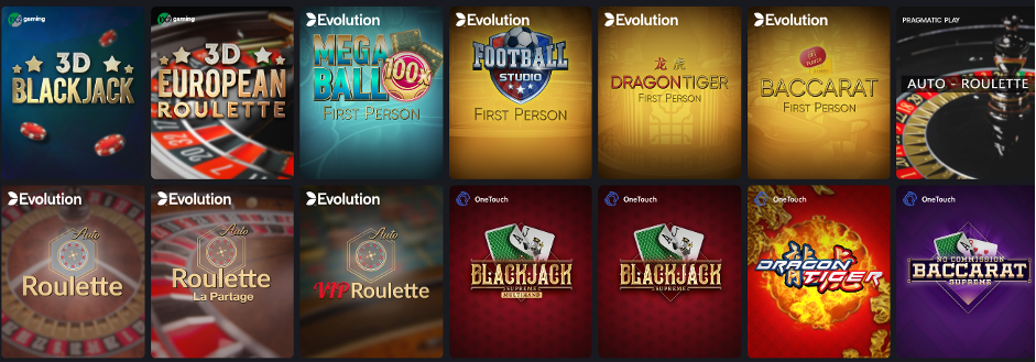Evolution Gaming cung cấp nhiều trò chơi trên bàn tại Bons Casino