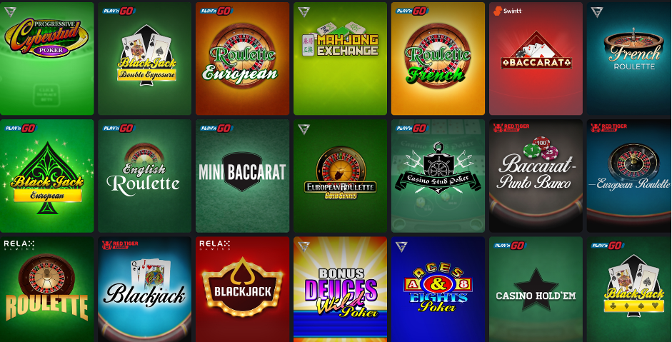 Play’n Go cung cấp nhiều trò chơi trên bài tại Bons Casino
