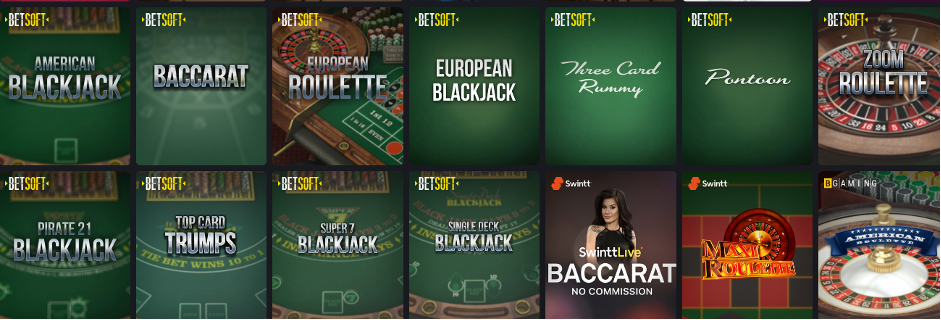Betsoft cung cấp nhiều trò chơi trên bài tại Bons Casino