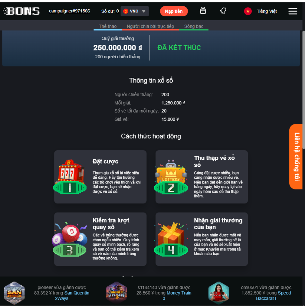 Đặt cược và tận hưởng cảm giác thú vị của trò chơi Bons Casino